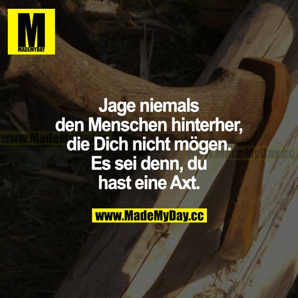 Jage niemals den Menschen hinterher, die dich nicht mögen. Es sei denn, du hast eine Axt.