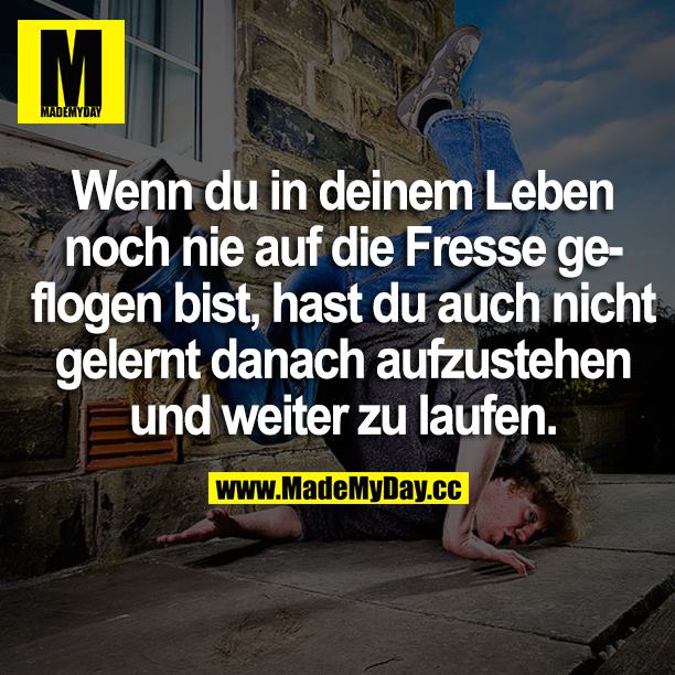 Wenn du in deinem Leben noch nie auf die Fresse geflogen bist, hast du auch nicht gelernt danach aufzustehen und weiter zu laufen.