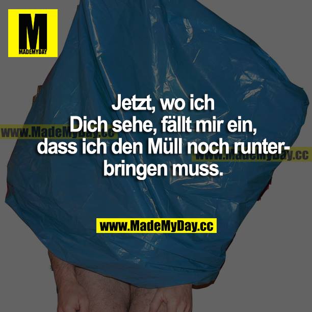Jetzt, wo ich dich sehe, fällt mir ein, dass ich den Müll noch runterbringen muss.