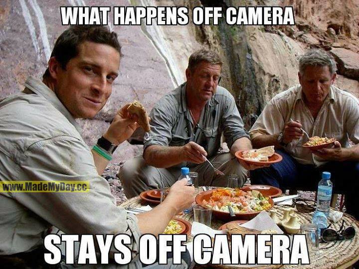 What happens off camera<br />
Stays off camera