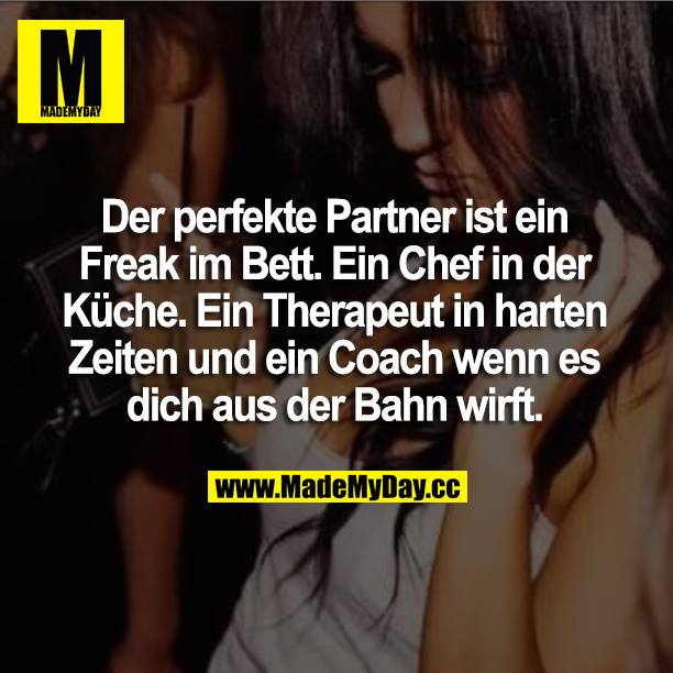 Der perfekte Partner ist ein Freak im Bett. Ein Chef in der Küche. Ein Therapeut in harten Zeiten und ein Coach wenn es dich aus der Bahn wirft.