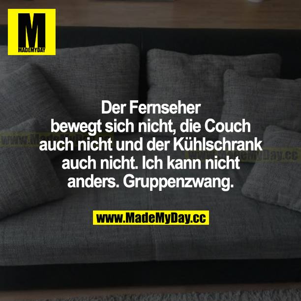 Der Fernseher bewegt sich nicht, die Couch auch nicht und der Kühlschrank auch nicht. Ich kann nicht anders. Gruppenzwang.