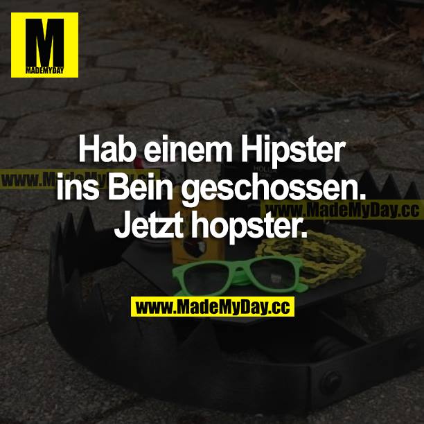 Hab einem Hipster ins Bein geschossen. Jetzt hopster.
