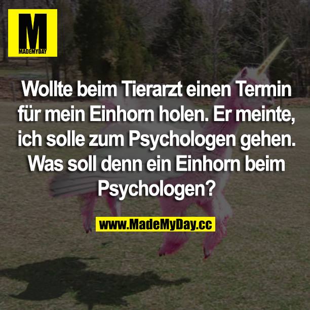 Wollte beim Tierarzt einen Termin für mein Einhorn holen. Er meinte, ich solle zum Psychologen gehen. Was soll denn ein Einhorn beim Psychologen?