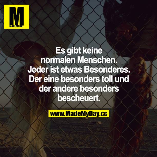 Es gibt keine normalen Menschen. Jeder ist etwas Besonderes. Der eine besonders toll und der andere besonders bescheuert.