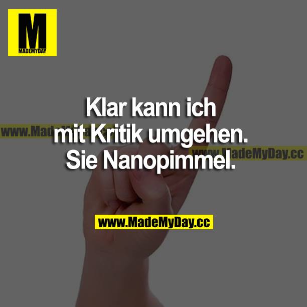 Klar kann ich mit Kritik umgehen. Sie Nanopimmel.
