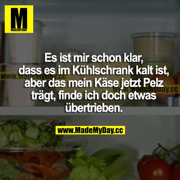 Es ist mir schon klar, dass es im Kühlschrank kalt ist, aber das mein Käse jetzt Pelz trägt, finde ich doch etwas übertrieben.