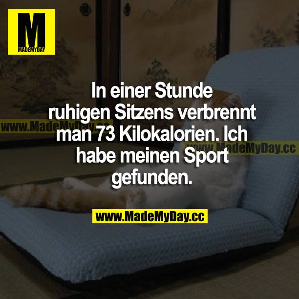 In einer Stunde ruhigen Sitzens verbrennt man 73 Kilokalorien. Ich habe meinen Sport gefunden.