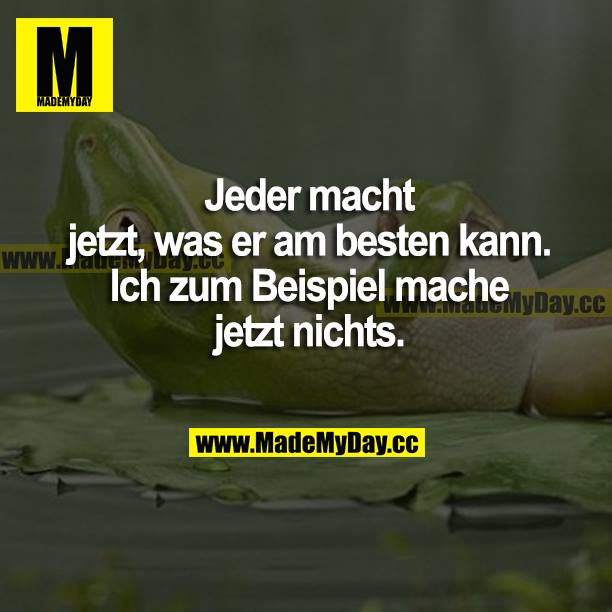Jeder macht jetzt, was er am besten kann. Ich zum Beispiel mache jetzt nichts.
