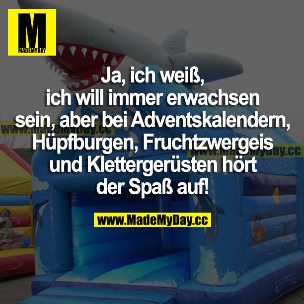 Ja, ich weiß, ich will immer erwachsen sein, aber bei Adventskalendern, Hüpfburgen, Fruchtzwergeis und Klettergerüsten hört der Spaß auf!