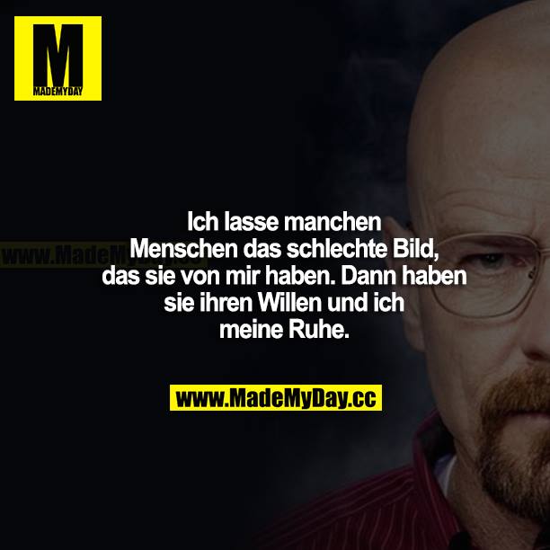 Ich lasse manchen Menschen das schlechte Bild, das sie von mir haben. Dann haben sie ihren Willen und ich meine Ruhe.