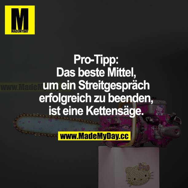 Pro-Tipp: Das beste Mittel, um ein Streitgespräch erfolgreich zu beenden, ist eine Kettensäge.