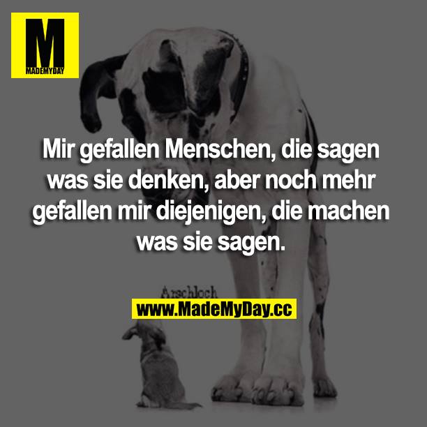 Mir gefallen Menschen, die sagen was sie denken, aber noch mehr gefallen mir diejenigen, die machen was sie sagen.