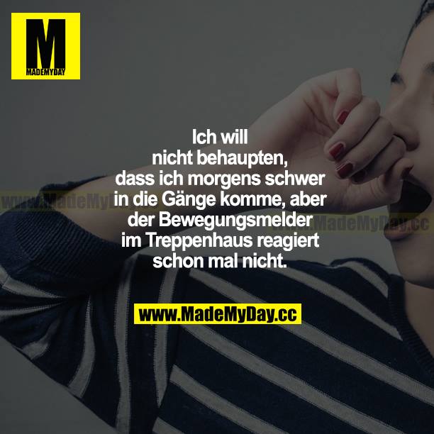 Ich will nicht behaupten, dass ich morgens schwer in die Gänge komme, aber der Bewegungsmelder im Treppenhaus reagiert schon mal nicht.