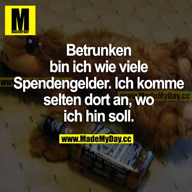 Betrunken bin ich wie viele Spendengelder. Ich komme selten dort an, wo ich hin soll.