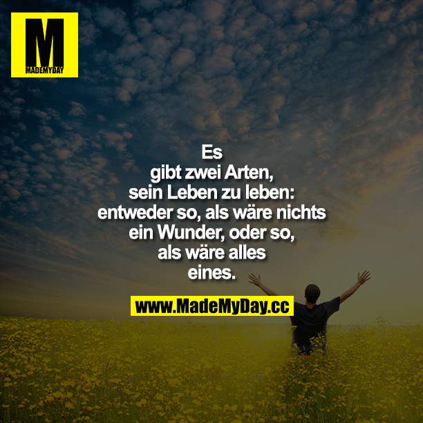 Es gibt zwei Arten, sein Leben zu leben: entweder so, als wäre nichts ein Wunder, oder so, als wäre alles eines. 