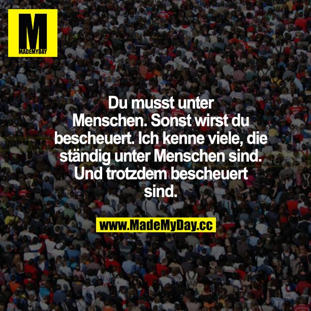 Du musst unter Menschen. Sonst wirst du bescheuert. Ich kenne viele, die ständig unter Menschen sind. Und trotzdem bescheuert sind.