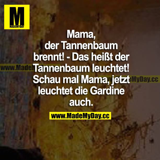 Mama, der Tannenbaum brennt! Das heißt der Tannenbaum leuchtet! Schau mal Mama, jetzt leuchtet die Gardine auch.