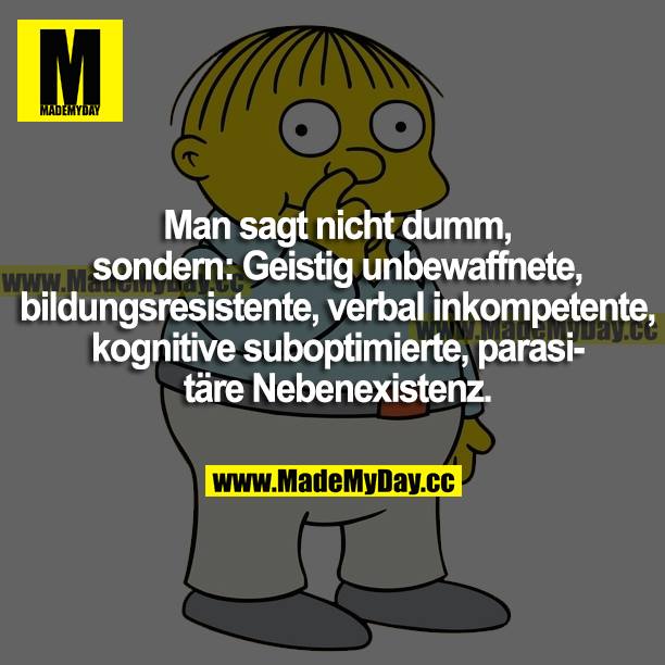 Man sagt nicht dumm, sondern: Geistig unbewaffnete, bildungsresistente, verbal inkompetente, kognitive suboptimierte, parasitäre Nebenexistenz.