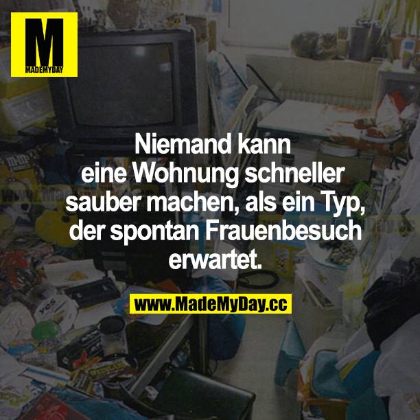 Niemand kann eine Wohnung schneller sauber machen, als ein Typ, der spontan Frauenbesuch erwartet.