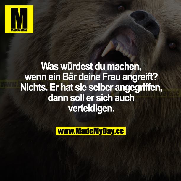 Was würdest du machen, wenn ein Bär deine Frau angreift? Nichts. Er hat sie selber angegriffen, dann soll er sich auch verteidigen.