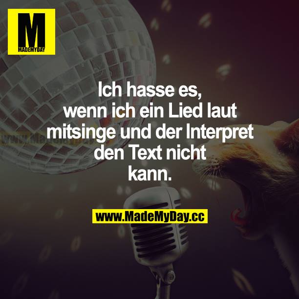 Ich hasse es, wenn ich ein Lied laut mitsinge und der Interpret den Text nicht kann.