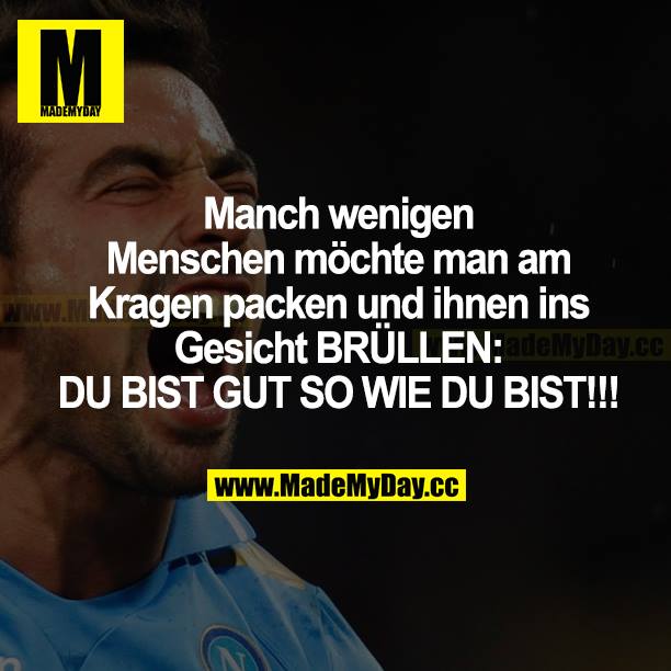 Manch wenigen Menschen möchte man am Kragen packen und ihnen ins Gesicht BRÜLLEN: DU BIST GUT SO WIE DU BIST!!!