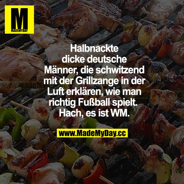 Halbnackte, dicke, deutsche Männer, die schwitzend mit der Grillzange in der Luft erklären, wie man richtig Fußball spielt. Hach, es ist WM.