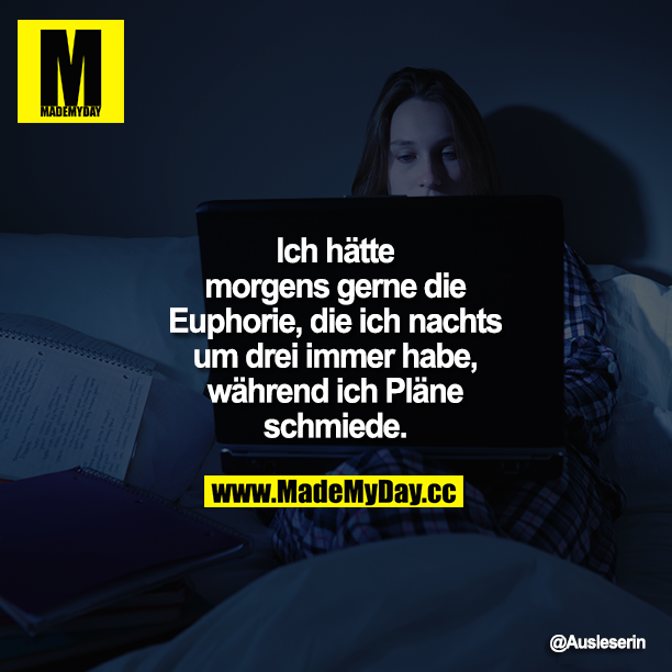 Ich hätte morgens gerne die Euphorie, die ich nachts um drei immer habe, während ich Pläne schmiede.