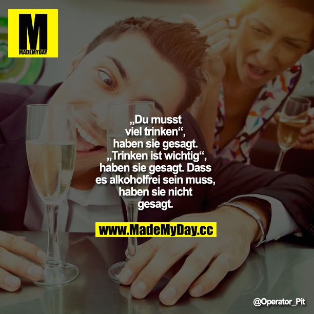 "Du musst viel trinken",<br />
haben sie gesagt. "Trinken ist wichtig", haben sie gesagt. Dass es alkoholfrei sein muss, haben sie nicht gesagt.