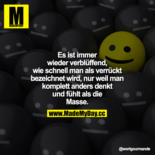 Es ist immer wieder verblüffend, wie schnell man als verrückt bezeichnet wird, nur weil man komplett anders denkt und fühlt als die Masse.