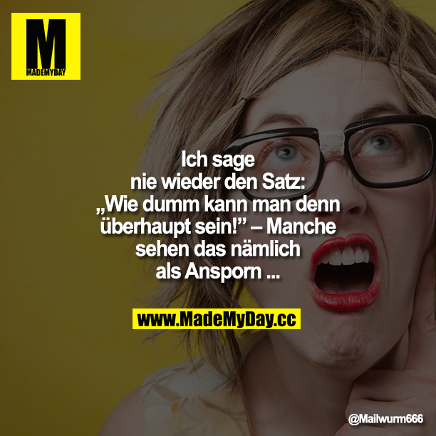Ich sage nie wieder den Satz: "Wie dumm kann man denn überhaupt sein!"<br />
Manche sehen das nämlich als Ansporn ...