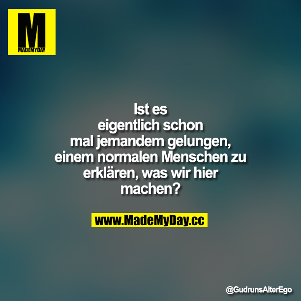 Ist es eigentlich schon mal jemandem gelungen, einem normalen Menschen zu erklären, was wir hier machen?