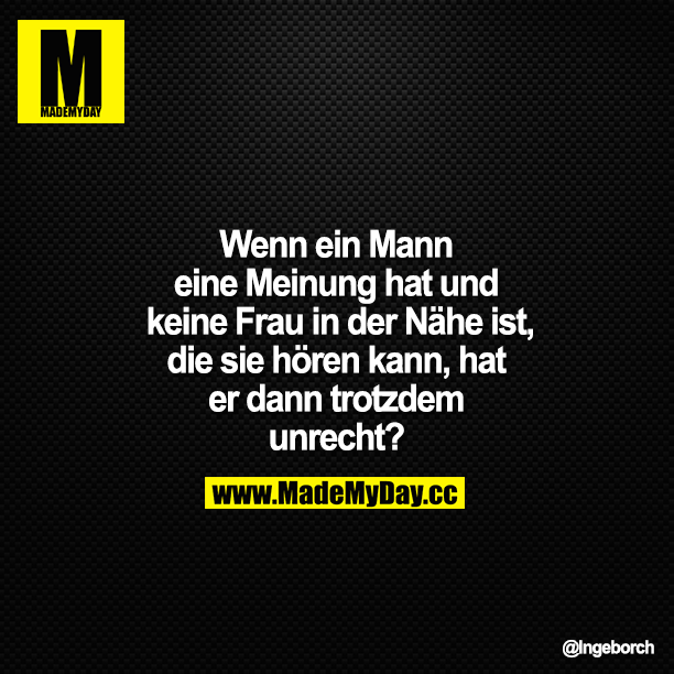 Wenn ein Mann eine Meinung hat und keine Frau in der Nähe ist, die sie hören kann, hat er dann trotzdem unrecht?