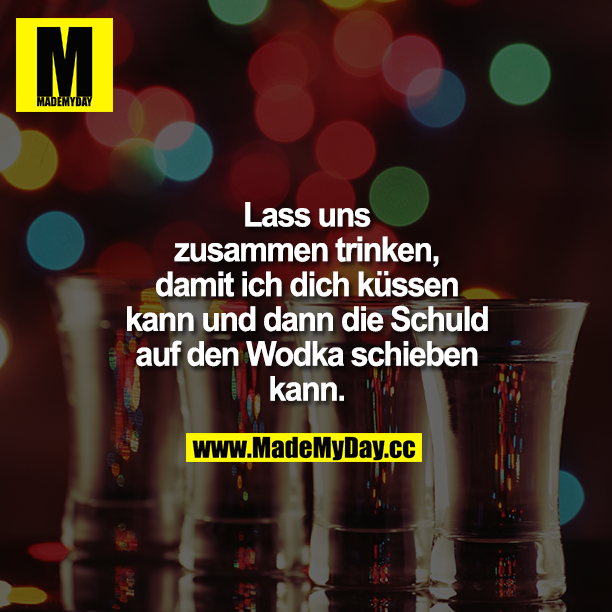 Lass uns zusammen trinken, damit ich dich küssen kann und dann die Schuld auf den Wodka schieben kann.