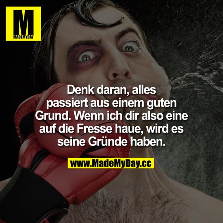 Denk daran, alles passiert aus einem guten Grund. Wenn ich dir also eine auf die Fresse haue, wird es seine Gründe haben.