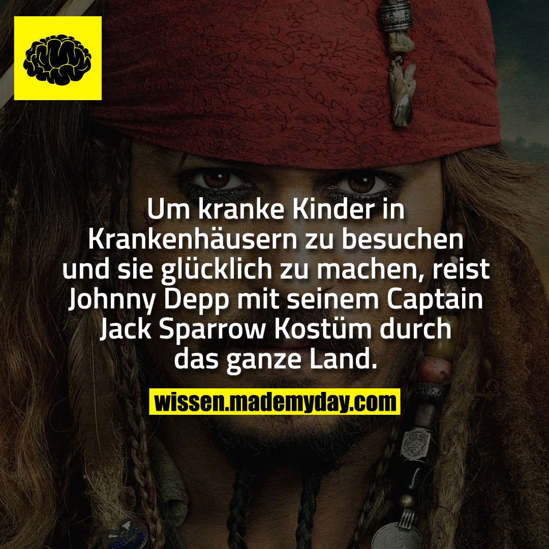 Um kranke Kinder in Krankenhäusern zu besuchen und sie glücklich zu machen, reist Johnny Depp mit seinem Captain Jack Sparrow Kostüm durch das ganze Land.