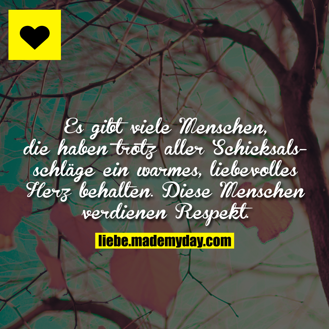 Es gibt viele Menschen, die haben trotz aller Schicksalsschläge ein warmes, liebevolles Herz behalten. Diese Menschen verdienen Respekt.