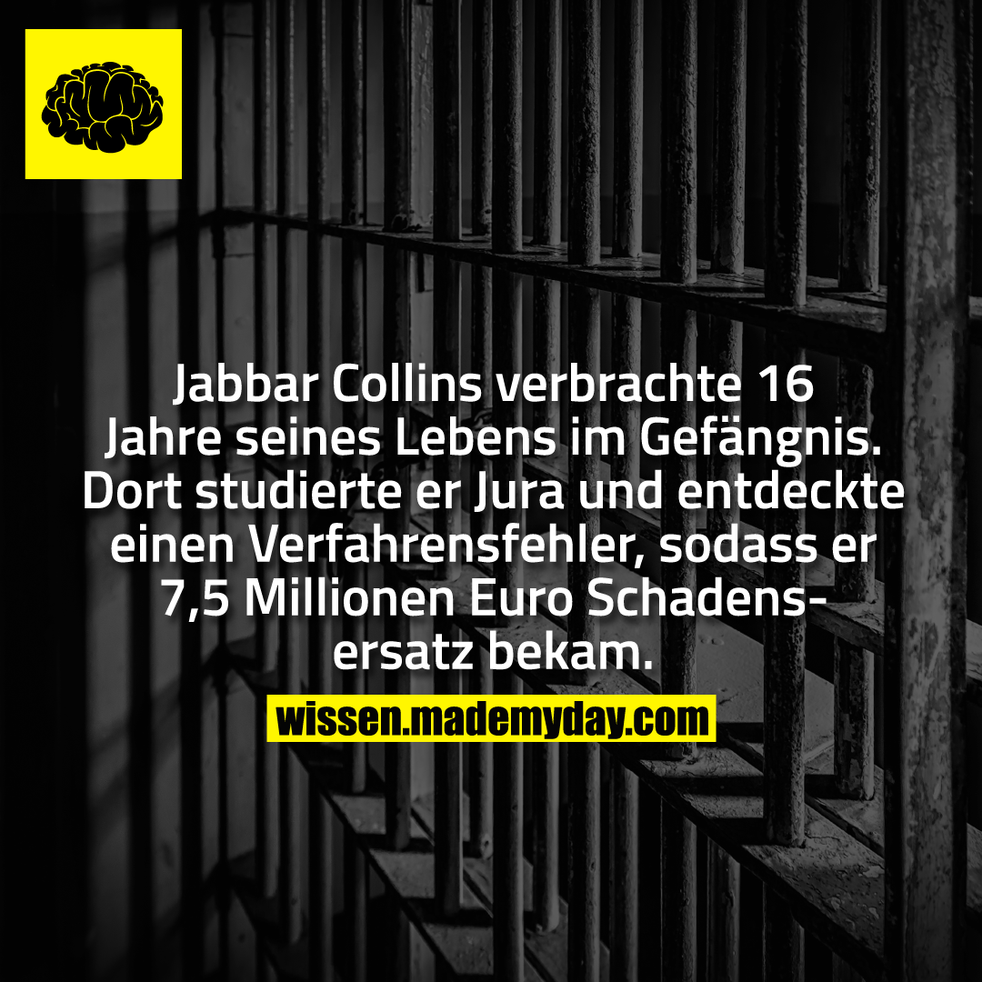 Jabbar Collins verbrachte 16 Jahre seines Lebens im Gefängnis. Dort studierte er Jura und entdeckte einen Verfahrensfehler, sodass er 7,5 Millionen Euro Schadensersatz bekam.