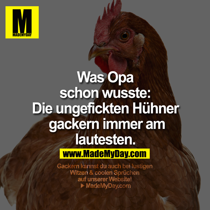 Was Opa schon wusste: <br />
<br />
Die ungefickten Hühner gackern immer am lautesten.