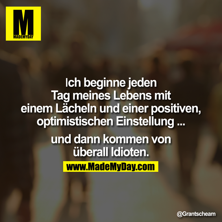 Ich beginne jeden Tag meines Lebens mit einem Lächeln und einer positiven, optimistischen Einstellung ... und dann kommen von überall Idioten.