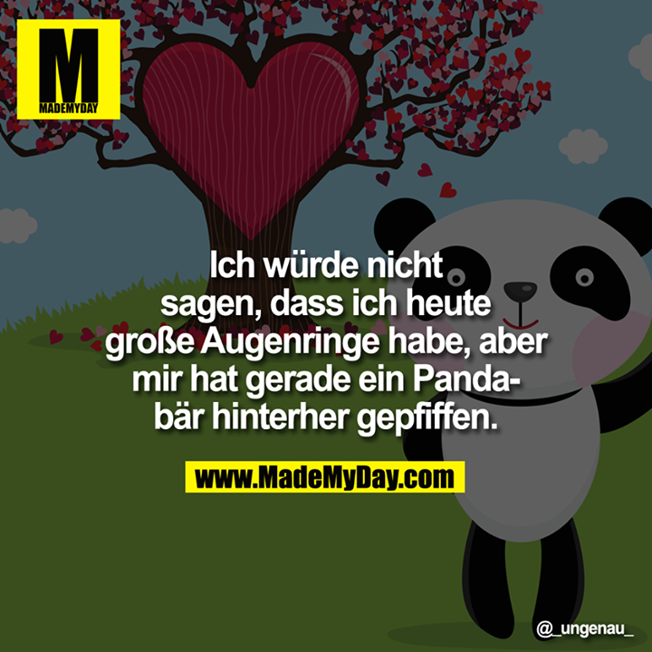 Ich würde nicht sagen, dass ich heute große Augenringe habe, aber mir hat gerade ein Pandabär hinterher gepfiffen.