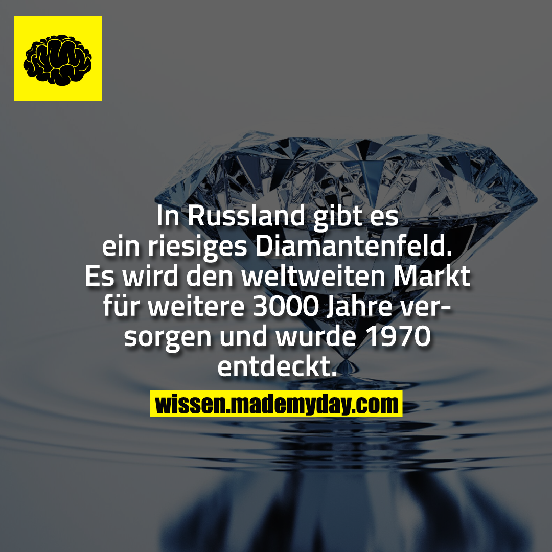In Russland gibt es ein riesiges Diamantenfeld. Es wird den weltweiten Markt für weitere 3000 Jahre versorgen und wurde 1970 entdeckt.