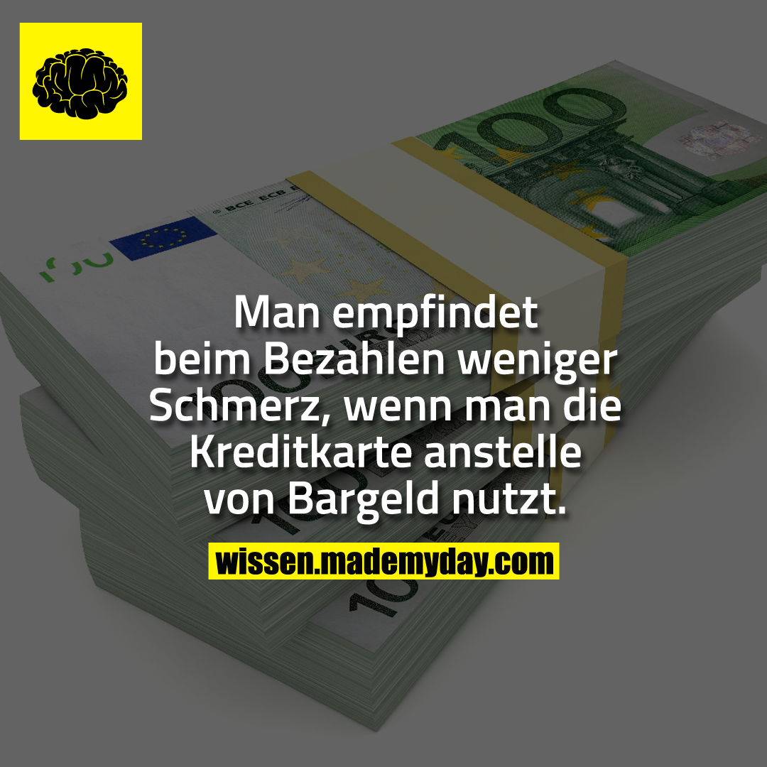 Man empfindet beim Bezahlen weniger Schmerz, wenn man die Kreditkarte anstelle von Bargeld nutzt.
