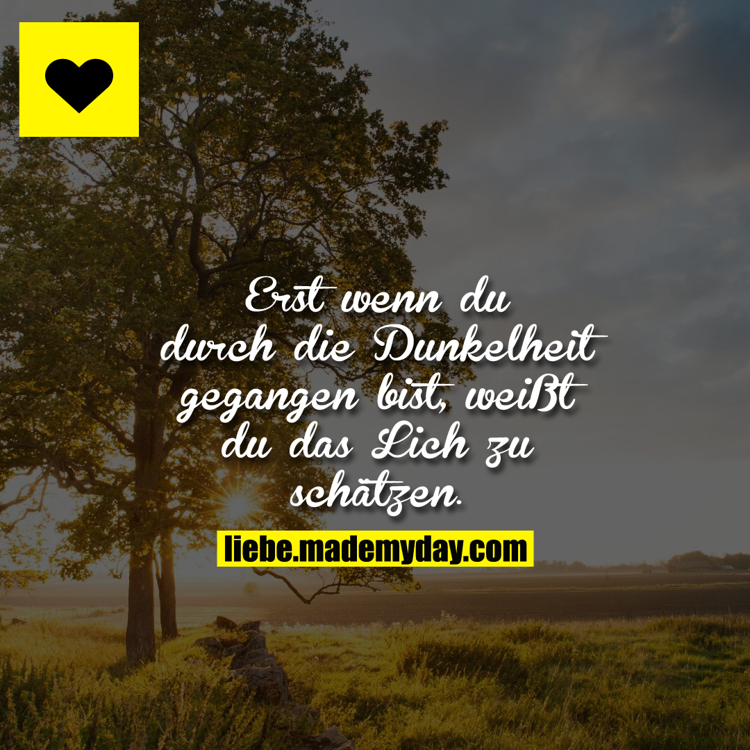 Erst wenn du durch die Dunkelheit gegangen bist, weißt du das Lich zu schätzen.