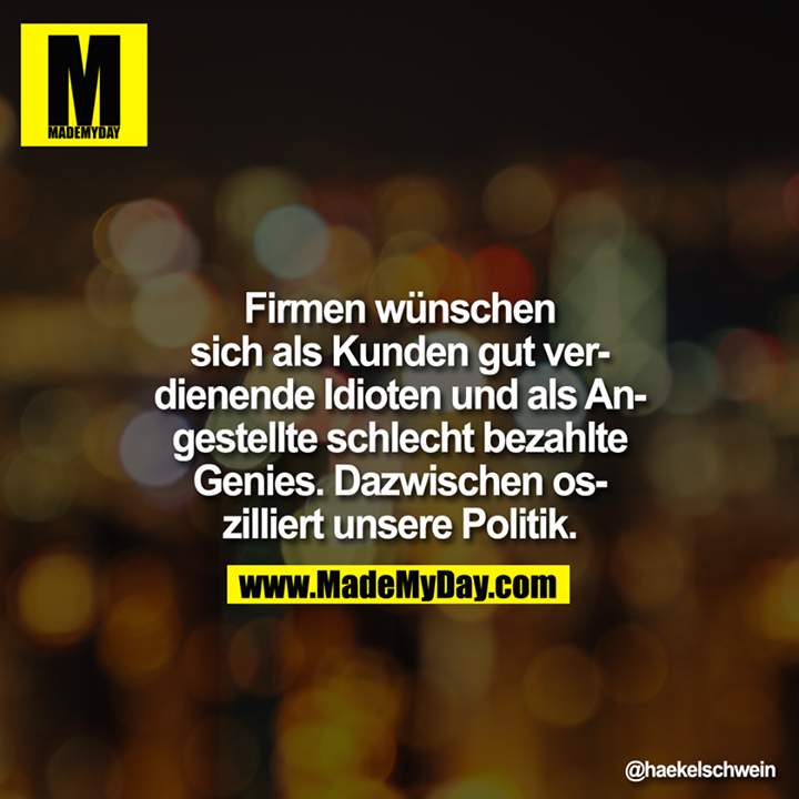 Firmen wünschen sich als Kunden gut verdienende Idioten und als Angestellte schlecht bezahlte Genies. Dazwischen oszilliert unsere Politik.