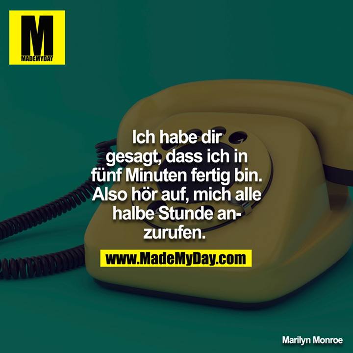 Ich habe dir gesagt, dass ich in FÜNF Minuten fertig bin. Also hör auf, mich alle halbe Stunde anzurufen. 