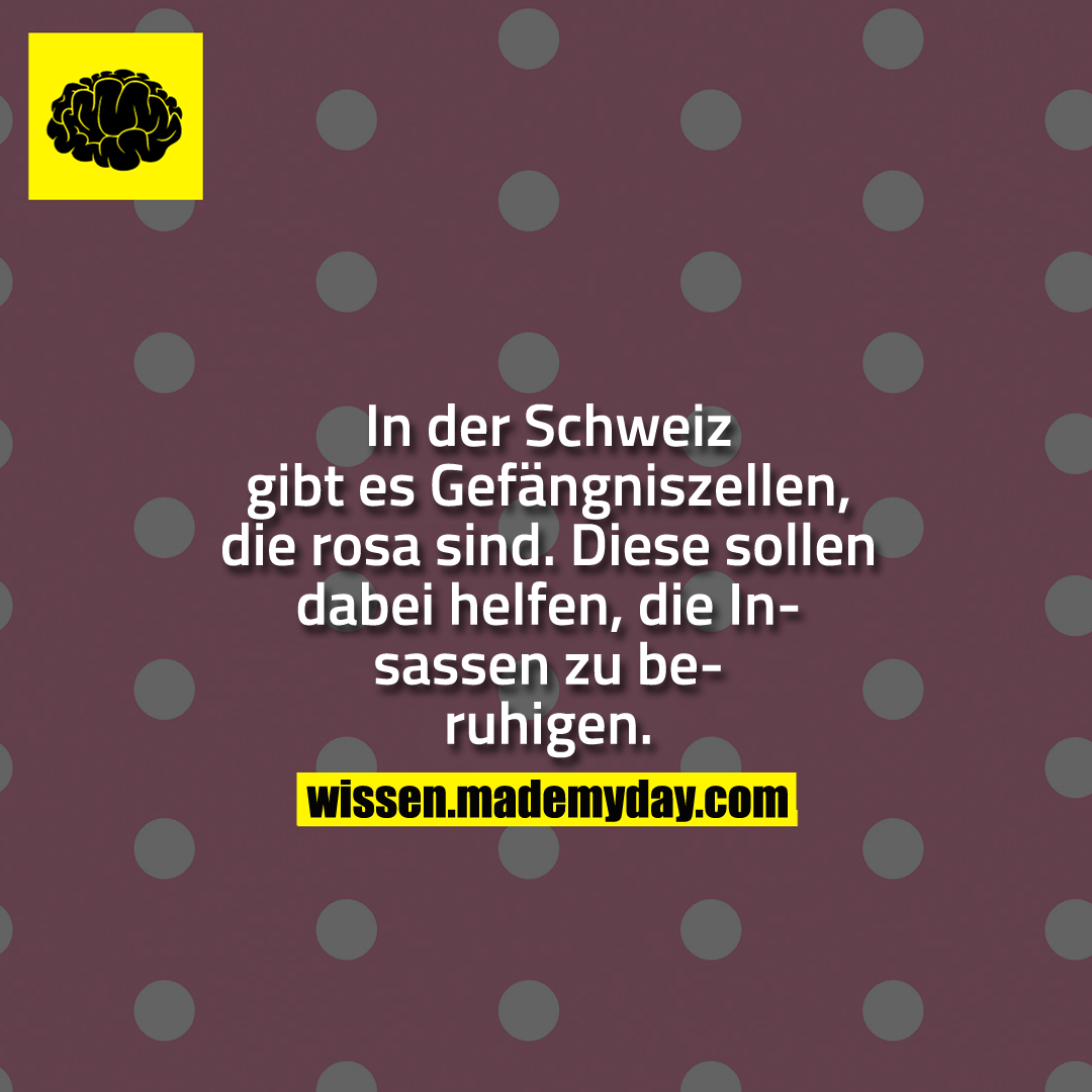 In der Schweiz gibt es Gefängniszellen, die rosa sind. Diese sollen dabei helfen, die Insassen zu beunruhigen.