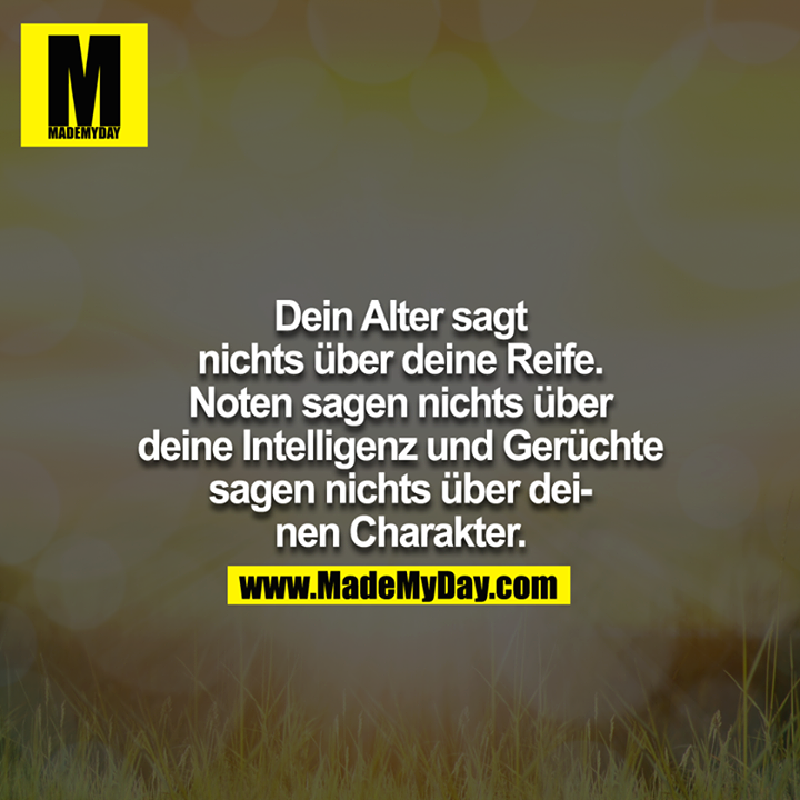 Dein Alter sagt nichts über deine Reife. Noten sagen nichts über deine Intelligenz und Gerüchte sagen nichts über deinen Charakter.