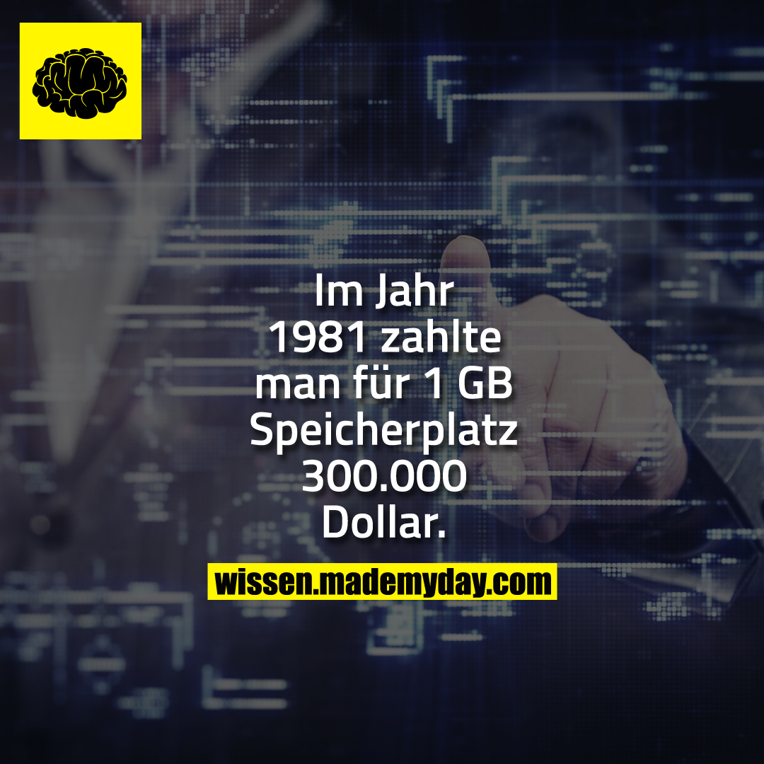 Im Jahr 1981 zahlte man für 1 GB Speicherplatz 300.000 Dollar.